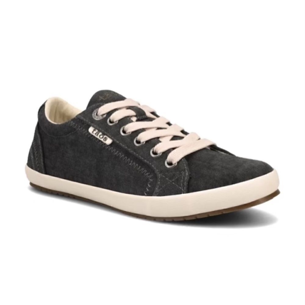 Taos Footwear Black Suede Sneakers with Cream Laces